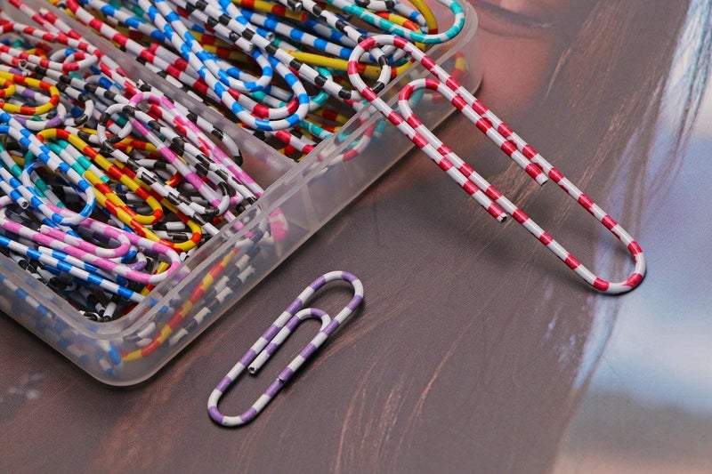 Vinaco Paper Clips Color Stripe  400PCS Medium & Large (1.3 inch & 2 inch) Paper Clip Assored Size  Durable and Rustproof  Vinyl Coated Paperclips Colorful for Office School Document Organizing - Image 2